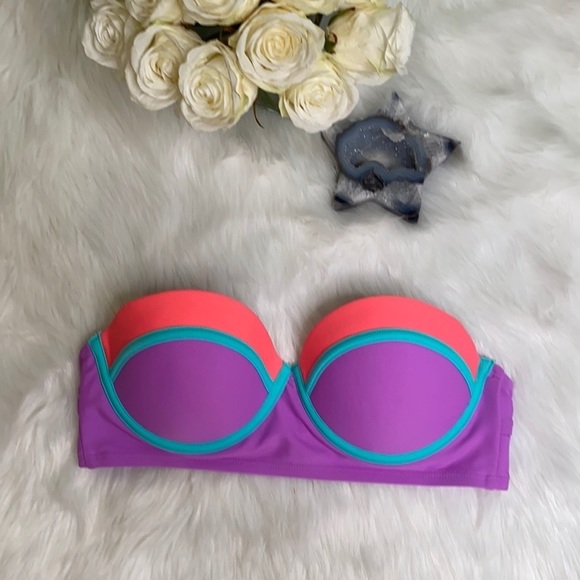 Exhilaration Colorblock Neon strapless Bikini Top Size M - Picture 1 of 5